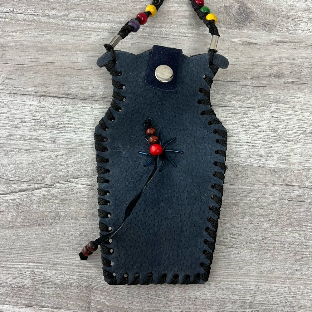Native American Vintage Blue Genuine Leather Medicine Small Necklace Pouch